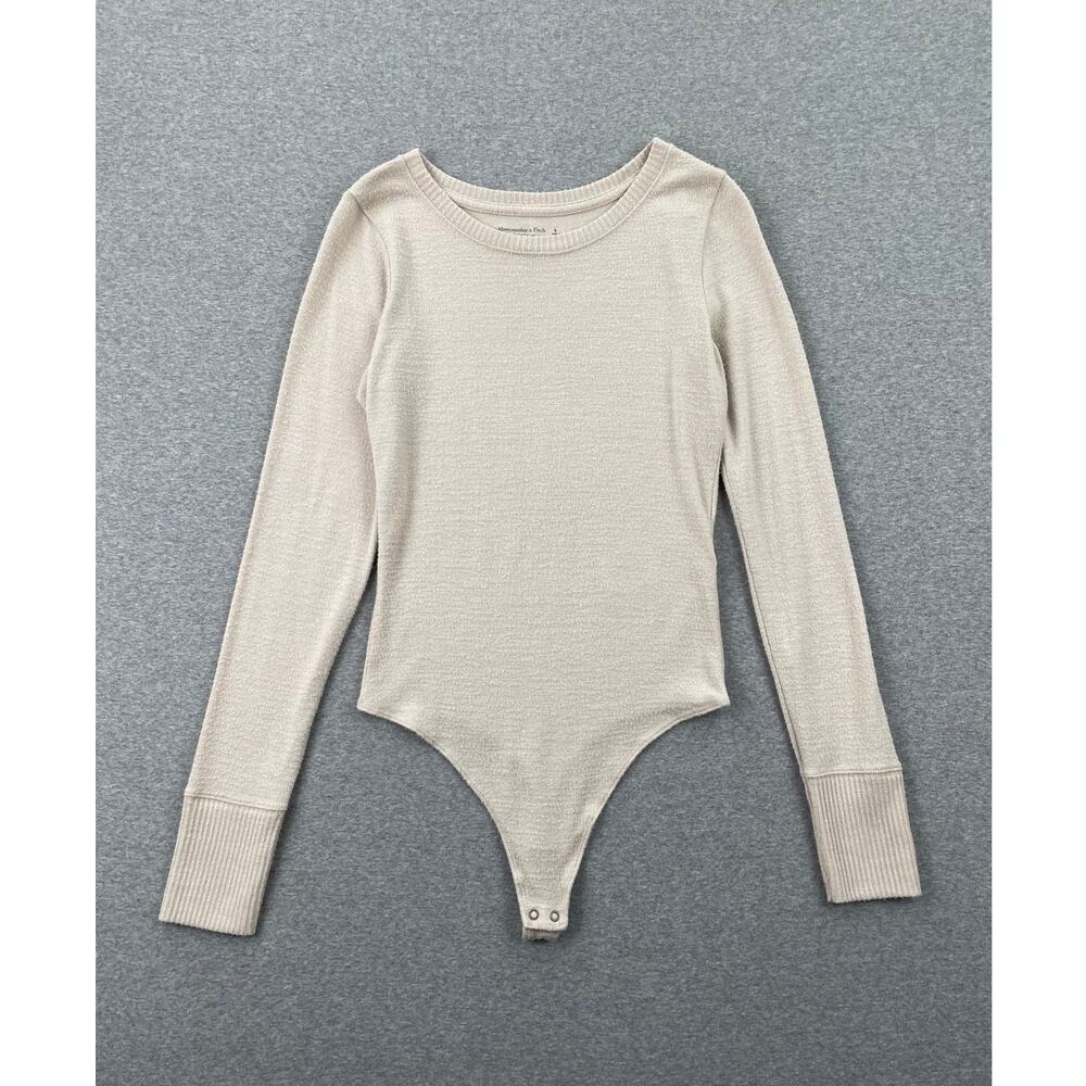 Abercrombie Long Sleeve Bodysuit Top Womens S Tan Soft Cozy Knit Crewneck